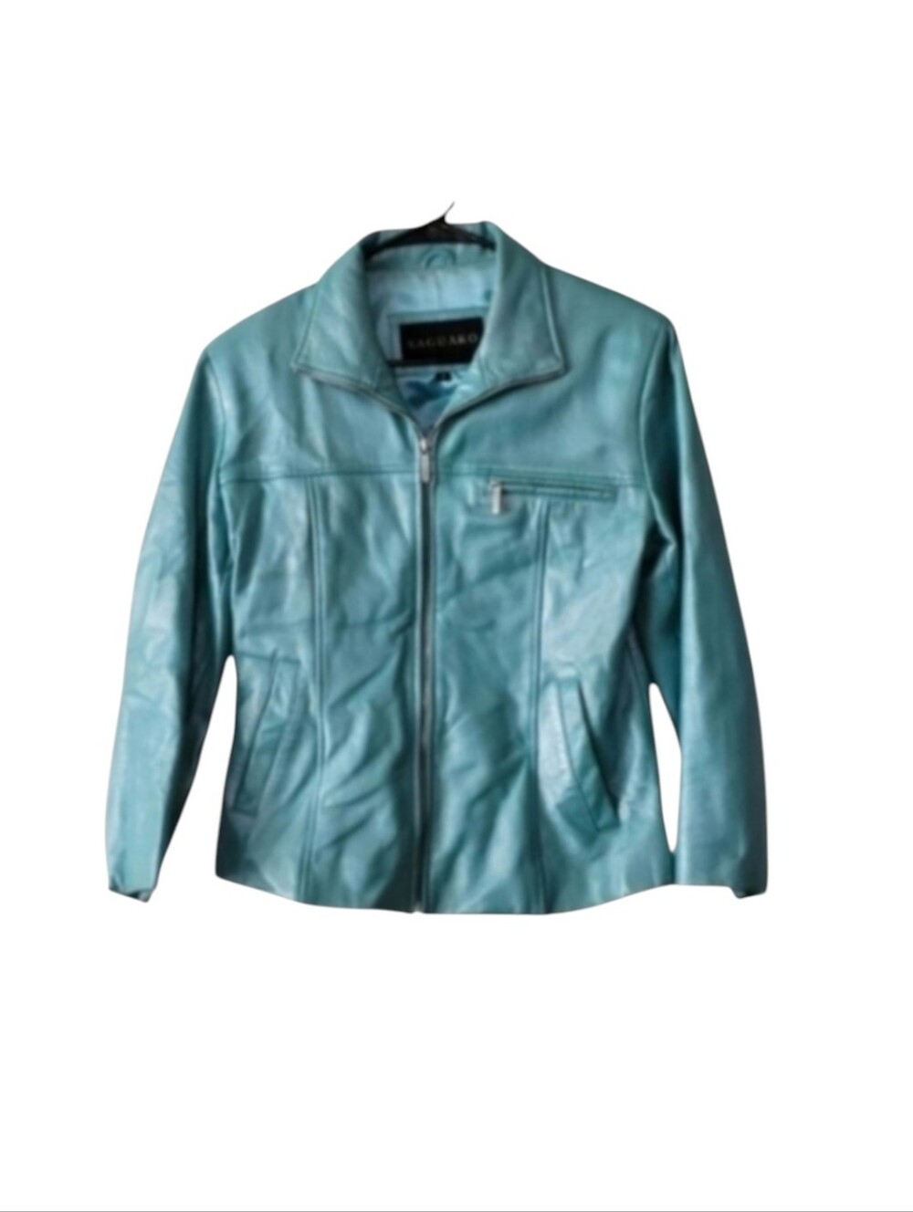 Saguaro Metallic Aqua Blue Genuine Leather Jacket Made In India Size Medium